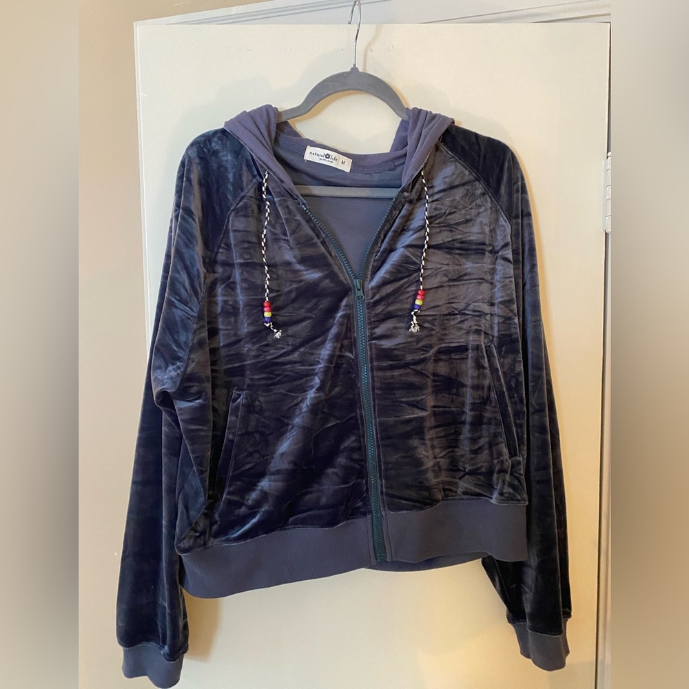 Natural Life Deep Steel Blue Velour Hoodie